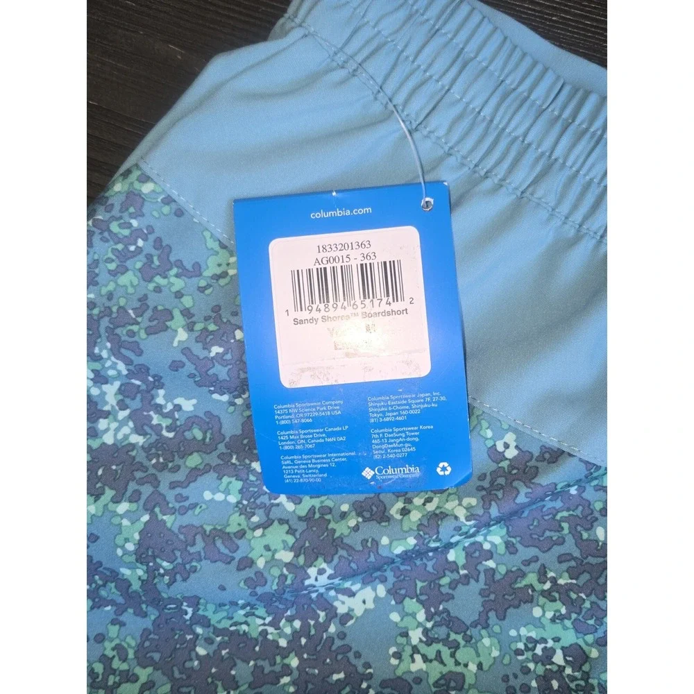 Columbia Kids Sandy Shores Boardshorts Blue Green Digital Camo AG0015-363 Size M